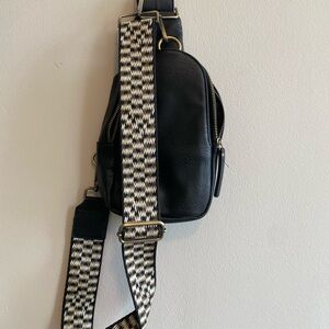 Black Crossbody Bag with Patterned Strap